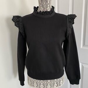 & Other Stories Victorian eyelet high neck lace sweatshirt black size small NWOT